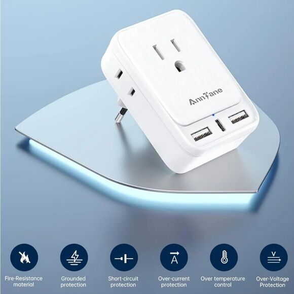 Travel 5 Foot 9 in 1 Power Strip And Type C Plug Adapter Cruise Bundle - Picture 10 of 16